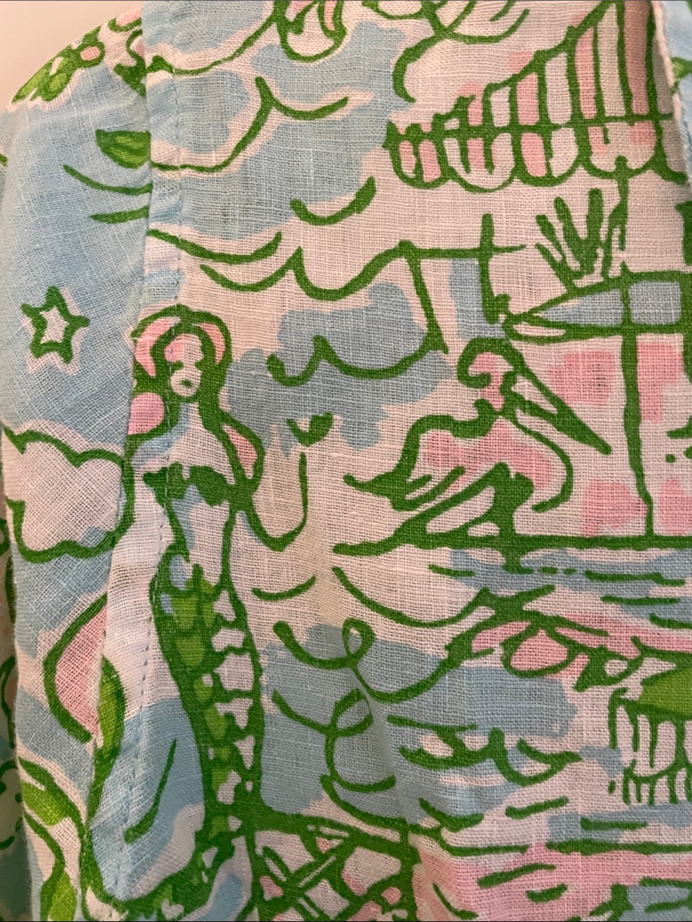 Lilly Pulitzer Sea View Linen Blue and Green Tropical Button-Down Shirt Large - Picture 4 of 6